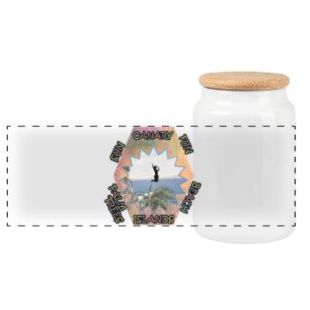 Kanaren mit eigener Note - sonnigen Spaß am Strand - Panorama Keksdose mit Holzdeckel - Weiß - Vorne