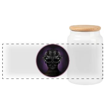 Fantasy Portrait of an Extraterrestrial Being - Panoramic Cookie Jar with Wooden Lid - white - Front