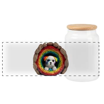 Rainbow Pups Tunnel - Panorama Keksdose mit Holzdeckel - Weiß - Vorne
