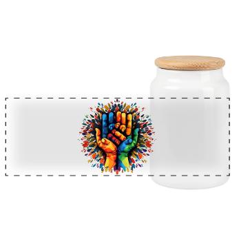 Sharing is Caring - Community - Helping Hand - Panoramic Cookie Jar with Wooden Lid - white - Front
