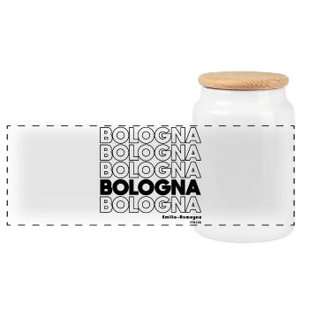 Bologna Lettering Design Emilia-Romagna - Panoramic Cookie Jar with Wooden Lid - white - Front