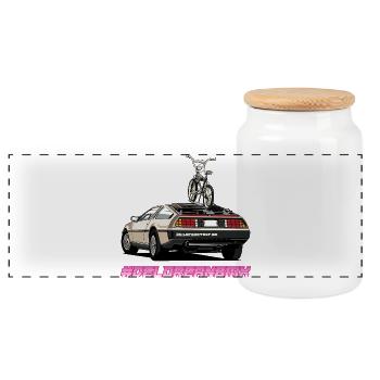 Delorean 80s Oldschool BMX Car avec Tour - Boîte à biscuits avec couvercle en bois - blanc - Devant