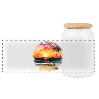 Sonnenuntergang zum tropischen Strand - Panorama Keksdose mit Holzdeckel - Weiß - Vorne