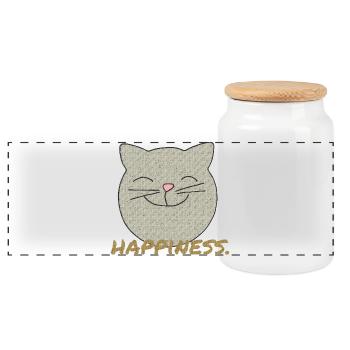 Bonheur de chat - Boîte à biscuits avec couvercle en bois - blanc - Devant
