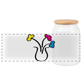 Abstrakte Zeichnung Blumen in einer Vase - Panorama Keksdose mit Holzdeckel - Weiß - Vorne