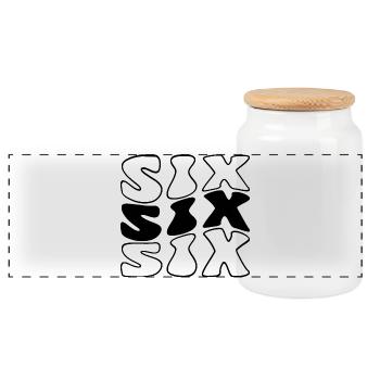Six 6th Birthday Kids Boys Girls 6 Years Old - Panoramic Cookie Jar with Wooden Lid - white - Front