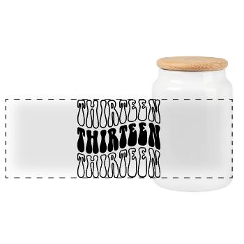Thirteen 13th Birthday Boys Girls 13 Years Old - Panoramic Cookie Jar with Wooden Lid - white - Front