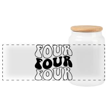 Four 4th Birthday Kids Boys Girls 4 Years Old - Panoramic Cookie Jar with Wooden Lid - white - Front