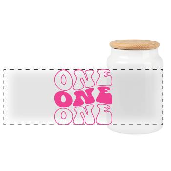 One 1st Birthday For Girls 1 Year Old - Panoramic Cookie Jar with Wooden Lid - white - Front