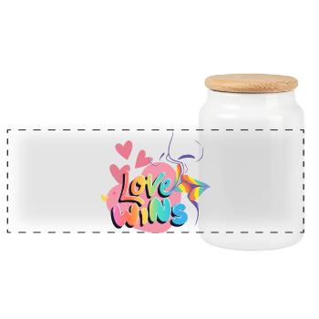 Love Wins Farbexplosion - Panorama Keksdose mit Holzdeckel - Weiß - Vorne