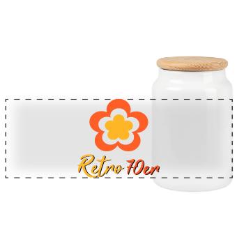 70er Jahre Blume Muster Retro - Panorama Keksdose mit Holzdeckel - Weiß - Vorne