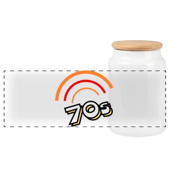 70s - Panoramic Cookie Jar with Wooden Lid - white - Front