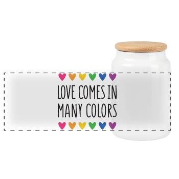 Pride Month LGBTQ - Love Comes in Many Colors - Panoramic Cookie Jar with Wooden Lid - white - Front