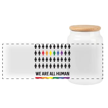 Mois de la fierté LGBTQ - Nous sommes tous humains - Boîte à biscuits avec couvercle en bois - blanc - Devant