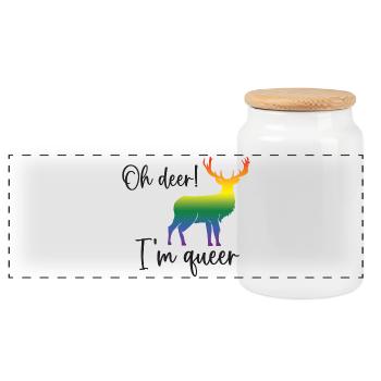 Mois de la fierté LGBTQ - Oh cerf je suis queer! - Boîte à biscuits avec couvercle en bois - blanc - Devant