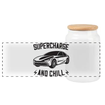 Supercharge And Chill - for electric car fans - Panoramic Cookie Jar with Wooden Lid - white - Front
