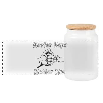 Bester Papa Bester Bro Fistdesign - Panorama Keksdose mit Holzdeckel - Weiß - Vorne