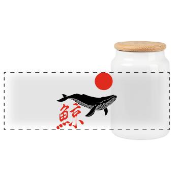 Baleine noire et soleil rouge - Boîte à biscuits avec couvercle en bois - blanc - Devant