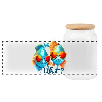 Bunte Fische mit Sonnenbrillen - Panorama Keksdose mit Holzdeckel - Weiß - Vorne