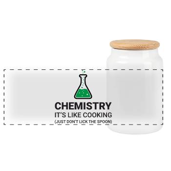 Chemie, das ist wie beim Kochen - Panorama Keksdose mit Holzdeckel - Weiß - Vorne