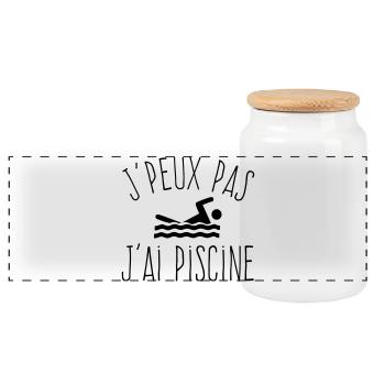 J'peux pas j'ai Piscine - Humour Natation - Boîte à biscuits avec couvercle en bois - blanc - Devant