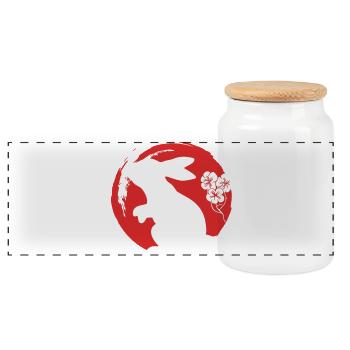 Bunny Silhouette Japanese - Panoramic Cookie Jar with Wooden Lid - white - Front