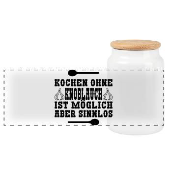 Kochen ohne Knoblauch - Panorama Keksdose mit Holzdeckel - Weiß - Vorne