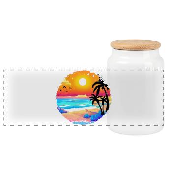 Summer Sunset Beach Watercolor - Panoramic Cookie Jar with Wooden Lid - white - Front