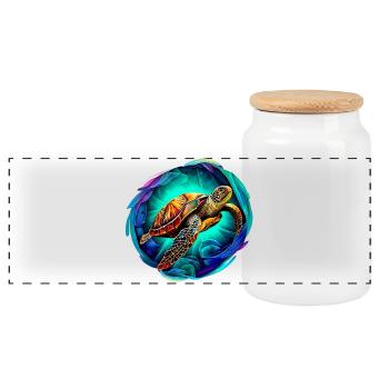 Sea turtle - Panoramic Cookie Jar with Wooden Lid - white - Front