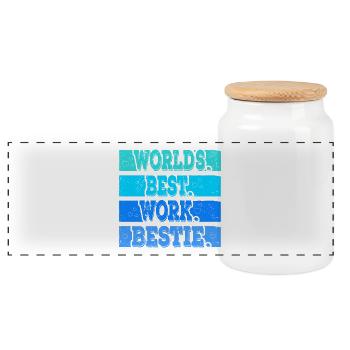 Worlds best work beast emotional support - Panoramic Cookie Jar with Wooden Lid - white - Front