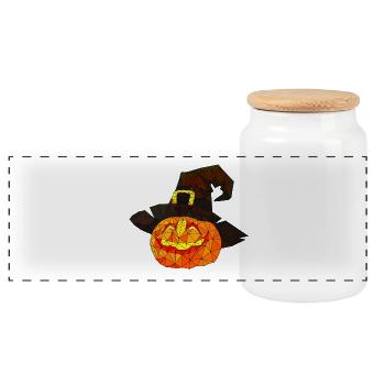 Polygonaler Halloween Kürbis dreieckige Poly Kunst - Panorama Keksdose mit Holzdeckel - Weiß - Vorne