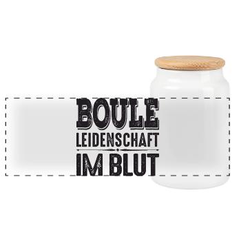 Boule Leidenschaft im Blut Spruch für Bouler - Panorama Keksdose mit Holzdeckel - Weiß - Vorne