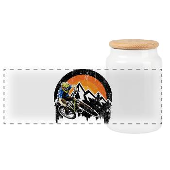Sunset MTB Rider Burst - Panoramic Cookie Jar with Wooden Lid - white - Front
