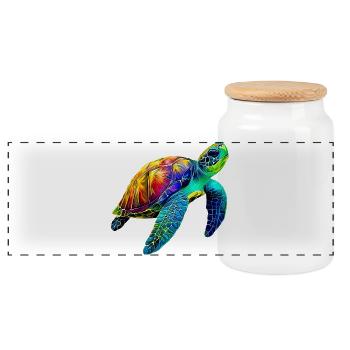Sea turtle - Panoramic Cookie Jar with Wooden Lid - white - Front