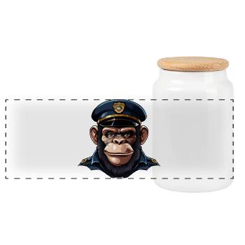 Policière chimpanzé - Boîte à biscuits avec couvercle en bois - blanc - Devant