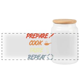 Prepare Cook Taste Repeat - Panoramic Cookie Jar with Wooden Lid - white - Front