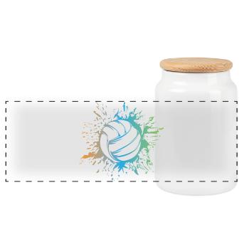 volleyball explosion beachvolleyball farben Logo - Panorama Keksdose mit Holzdeckel - Weiß - Vorne