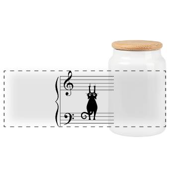 Black Cat Note Music Humor Sheet Music T Shirt - Panoramic Cookie Jar with Wooden Lid - white - Front