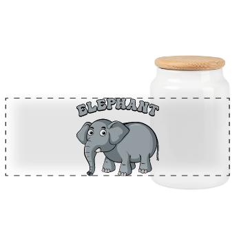 Elephant Arc Cartoon on Black - Panoramic Cookie Jar with Wooden Lid - white - Front