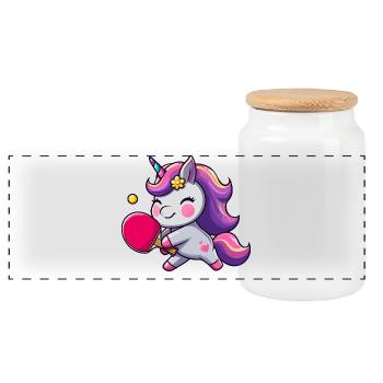 Licorne Licorne avec raquette de tennis de table pour - Boîte à biscuits avec couvercle en bois - blanc - Devant