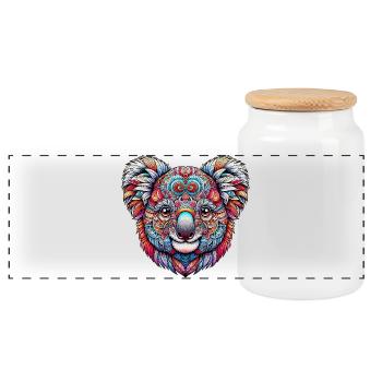 Koala decorated with Mandalas - Panoramic Cookie Jar with Wooden Lid - white - Front