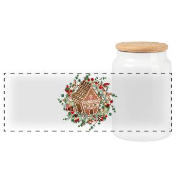 Gingerbread house in larch wreath for Christmas - Panoramic Cookie Jar with Wooden Lid - white - Front