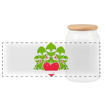 Alien, ovni, soucoupe volante - Boîte à biscuits avec couvercle en bois - blanc - Devant