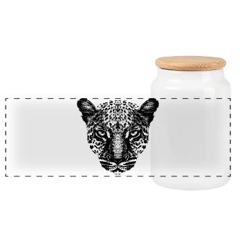 Leopard / Kopf / Schwarz - Panorama Keksdose mit Holzdeckel - Weiß - Vorne