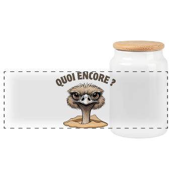 quoi encore, autruche, ne pas déranger - Boîte à biscuits avec couvercle en bois - blanc - Devant