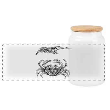Crab & Shrimp - Shellfish Power - Panoramic Cookie Jar with Wooden Lid - white - Front
