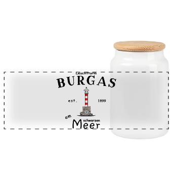 Bulgarien, Leuchtturm Hafen Burgas. Schwarzes Meer - Panorama Keksdose mit Holzdeckel - Weiß - Vorne