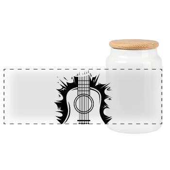 Guitar explosion logo illustration icon icon - Panoramic Cookie Jar with Wooden Lid - white - Front