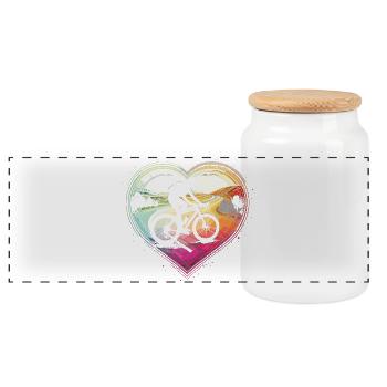 Vibrant Cycling Heart Design - Panoramic Cookie Jar with Wooden Lid - white - Front