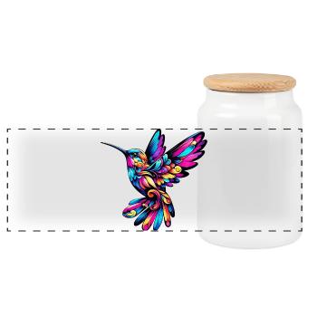 Hummingbird - Panoramic Cookie Jar with Wooden Lid - white - Front